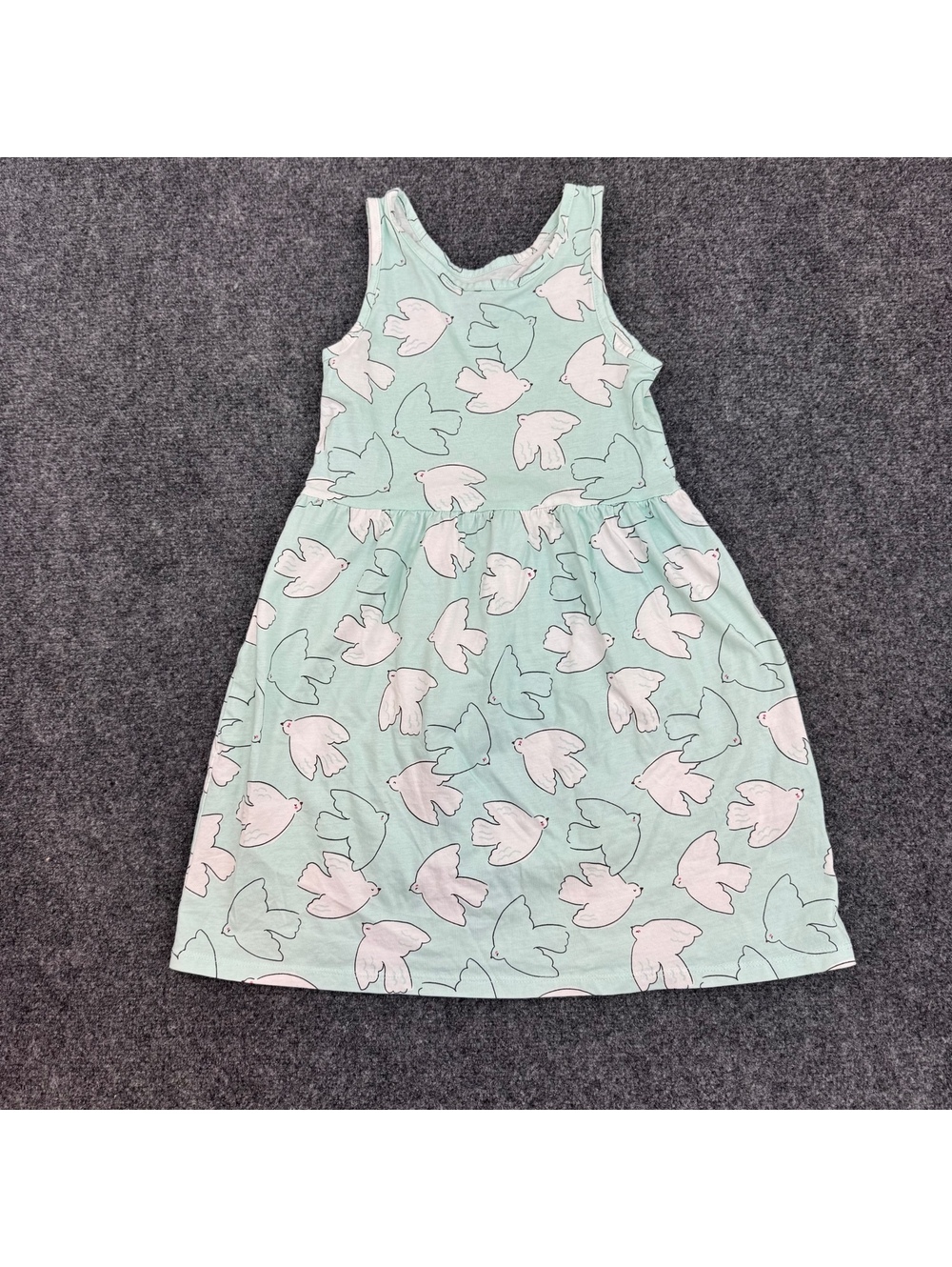 H&M Girls’ 6X/7 Mint Green Bird-Print Sleeveless Dress